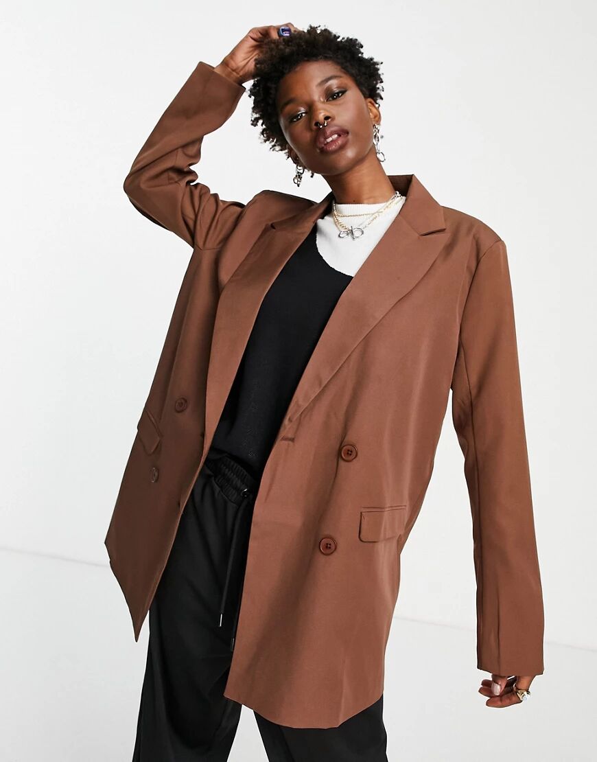 Heartbreak oversized dad blazer in chocolate brown  Brown