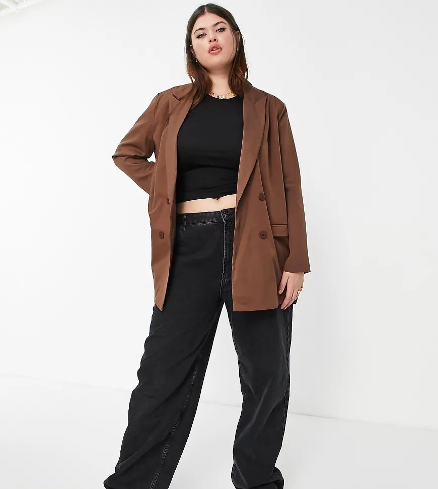 Heartbreak Plus oversized dad blazer in chocolate brown  Brown