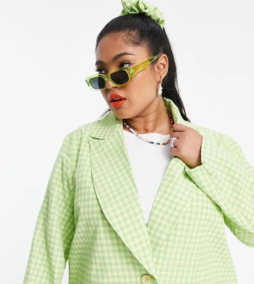 Heartbreak Plus oversized gingham blazer co-ord-Green  Green