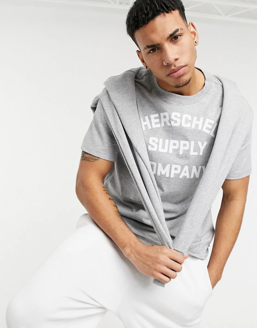 Herschel Supply Co crew neck logo t-shirt in grey  Grey