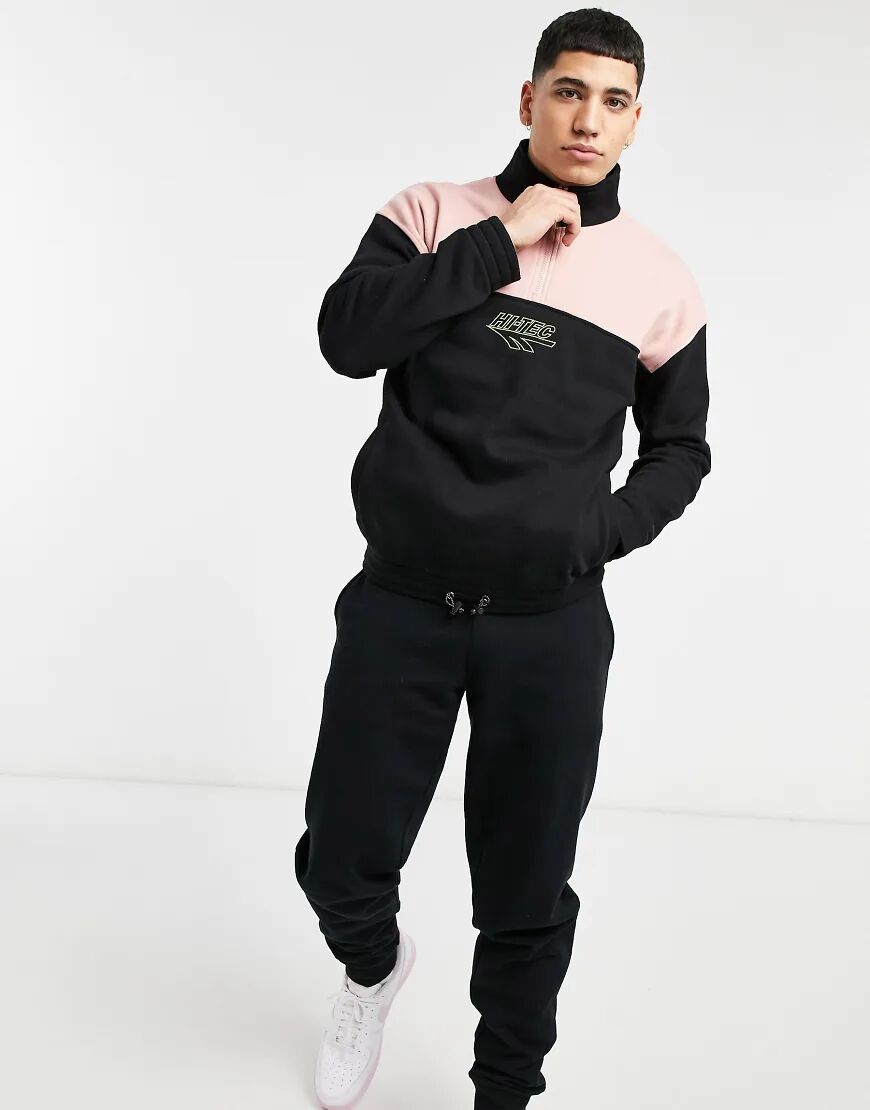 Hi-Tec high neck half zip pullover jacket in black and pink  Black