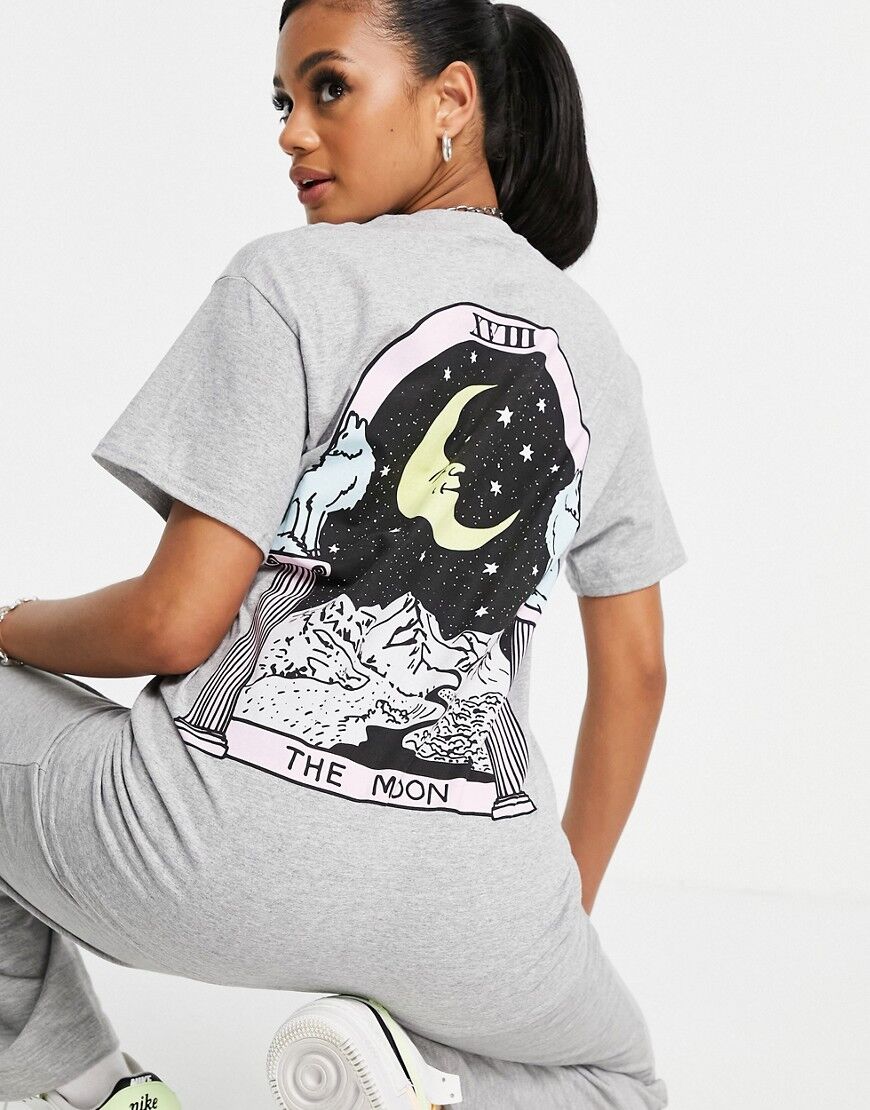 Honour HNR LDN oversized t-shirt with graphic moon tarot back print in grey  Grey