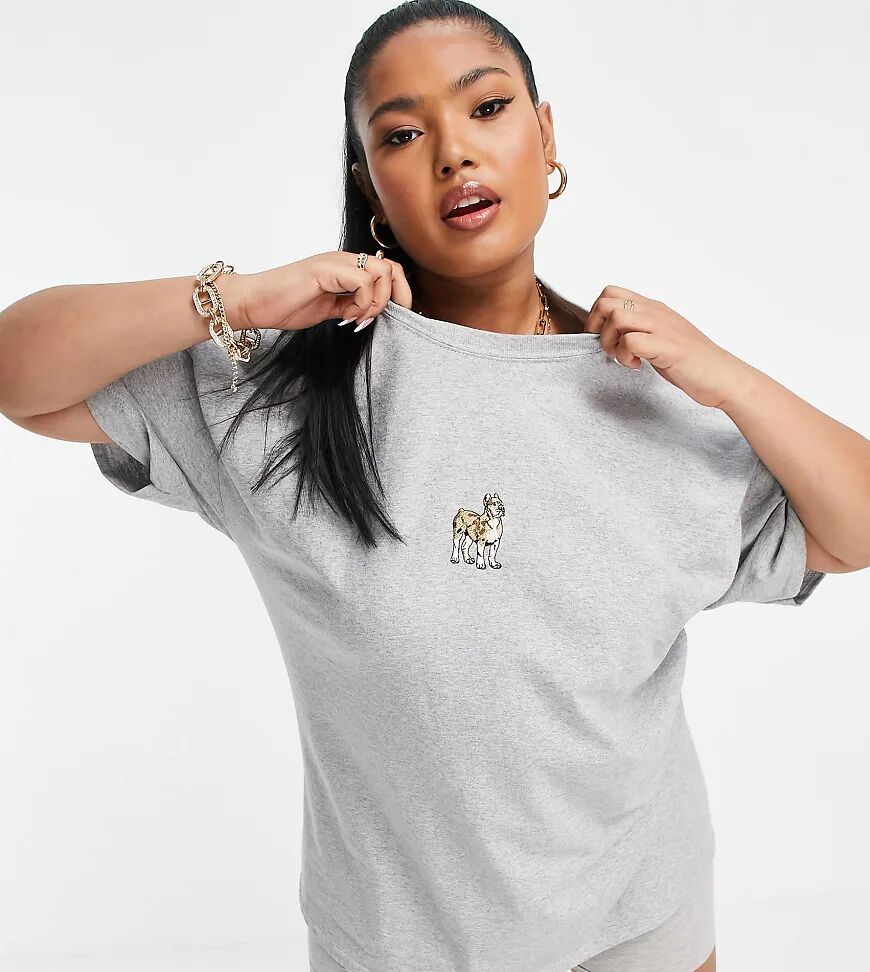 Hounour Plus HNR LDN Plus oversized t-shirt with embroidered dog in grey  Grey