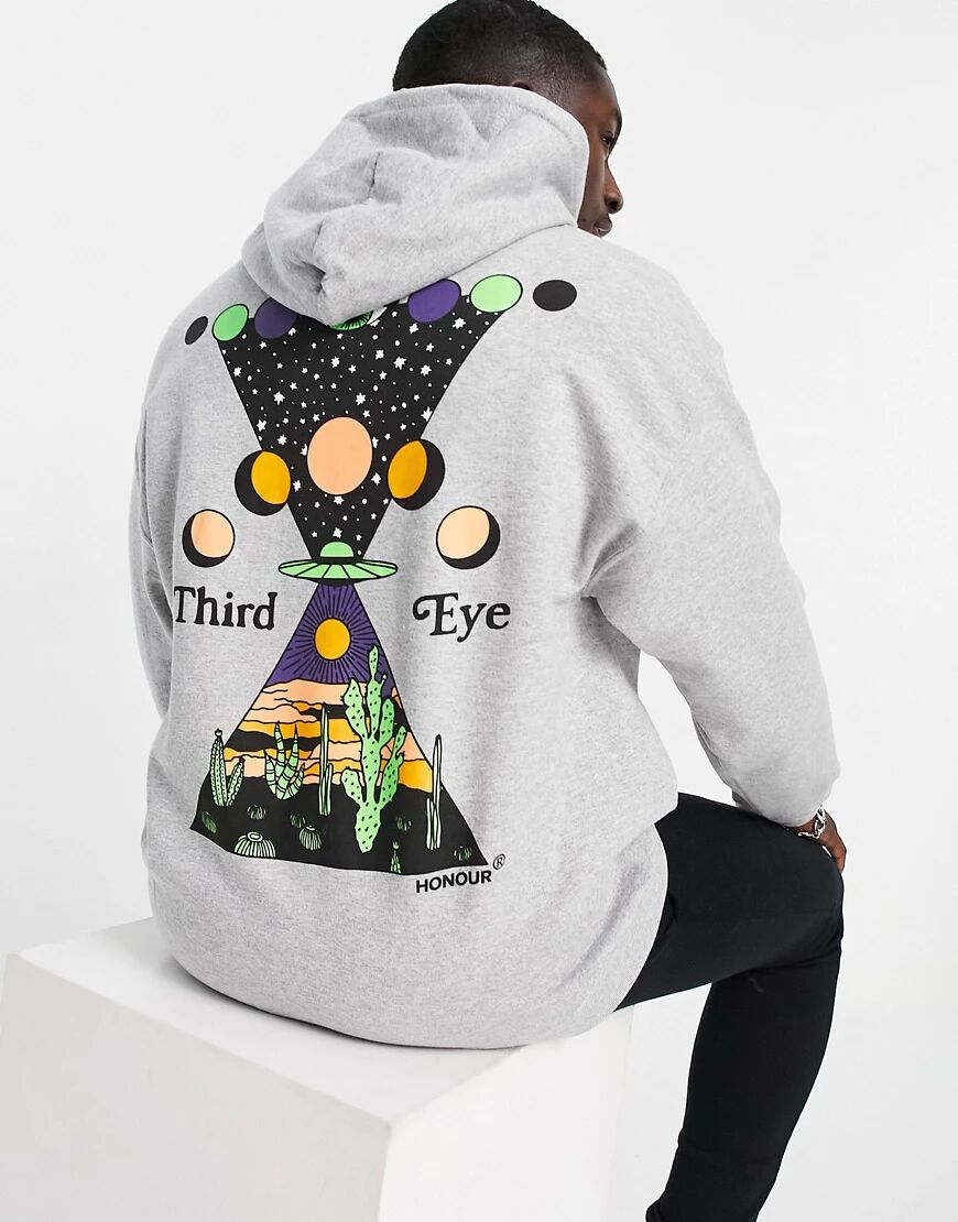 Honour HNR LDN third eye back print hoodie in grey  Grey