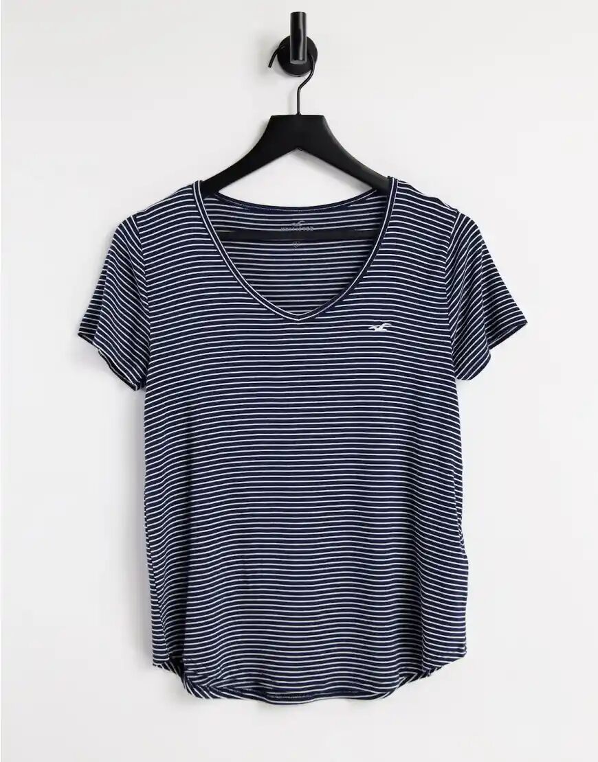 Hollister basic v neck t-shirt in navy stripe  Navy