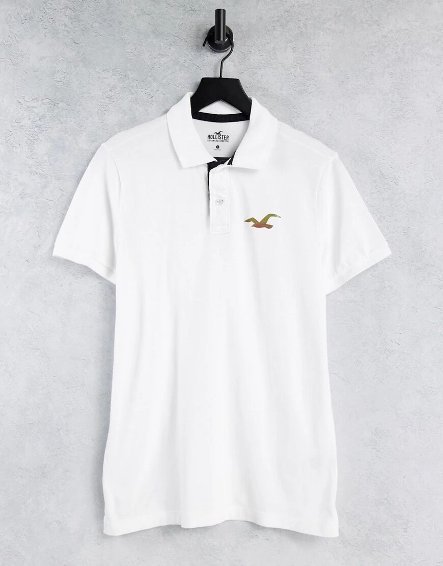 Hollister exploded reflective icon logo slim fit pique polo in white  White