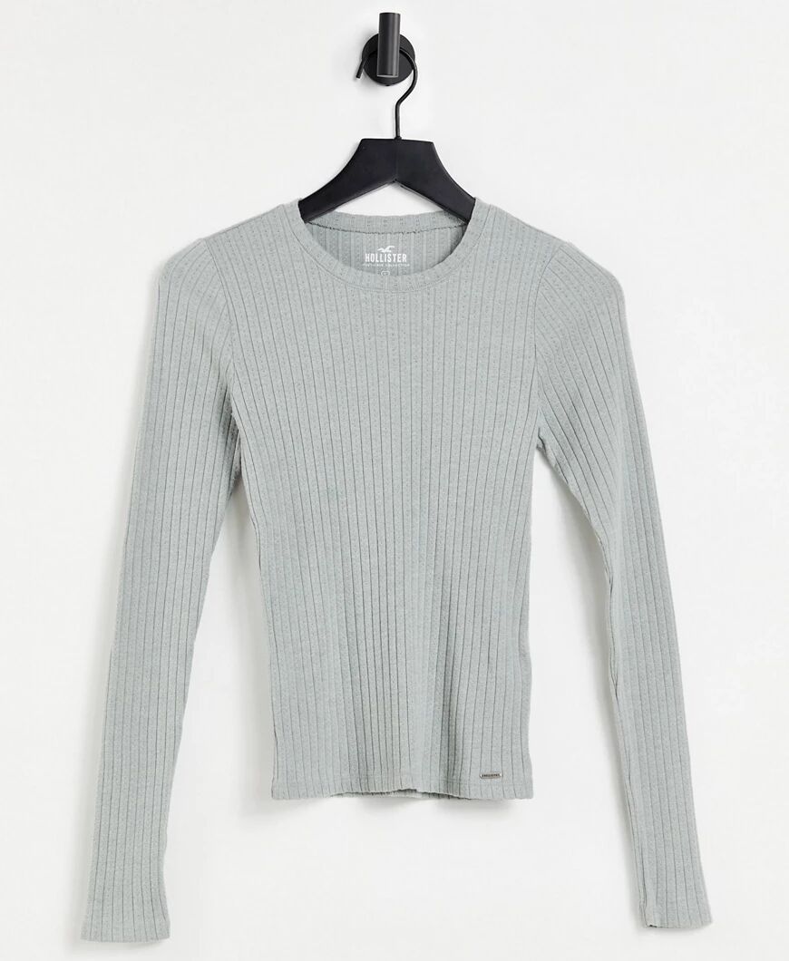 Hollister long sleeve slim rib t-shirt in grey  Grey