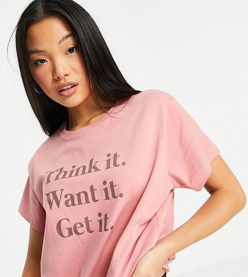 Hoxton Haus Petite logo oversized gym t-shirt in pink  Pink