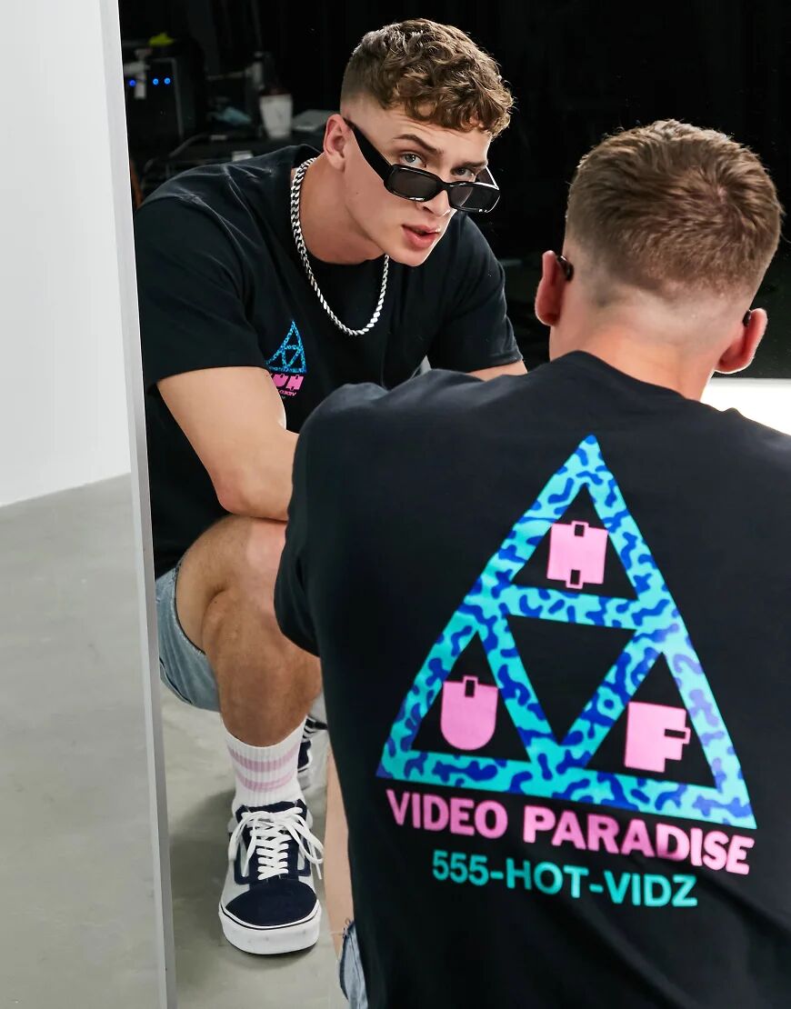 HUF video paradise back print t-shirt in black  Black