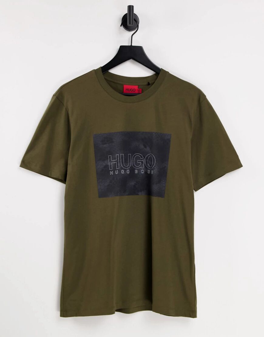 HUGO Dolive_U214 snake box print t-shirt in khaki-Green  Green