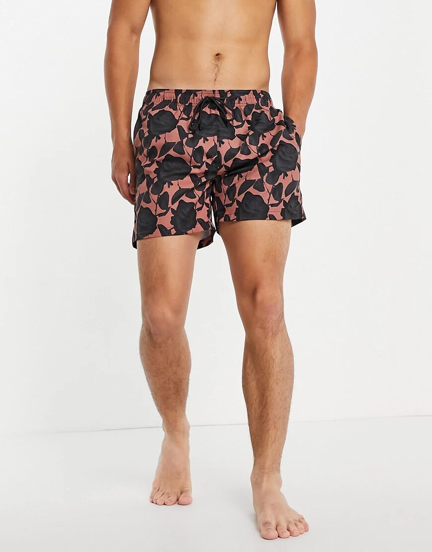 HUGO Bodywear HUGO Miso floral allover print swim shorts in grey/ pink-Multi  Multi