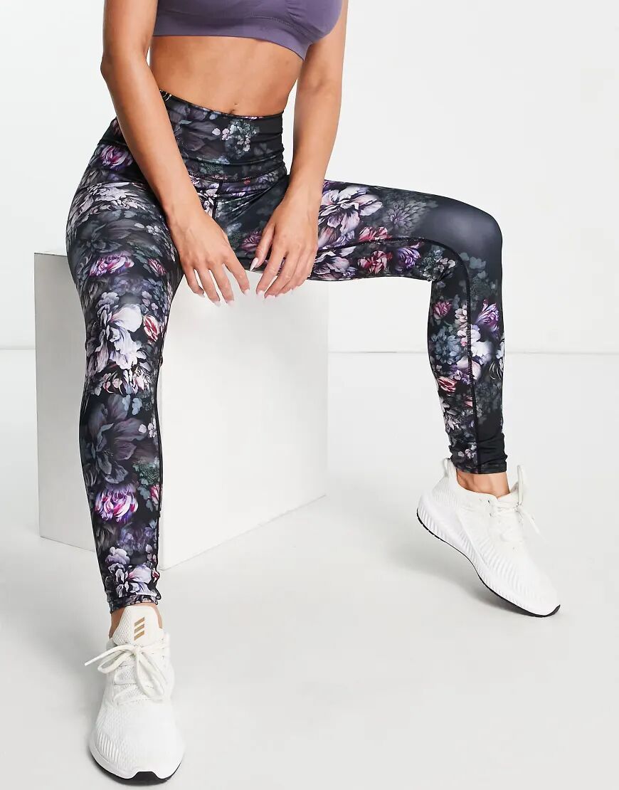 Hunkemoller HKMX active flower high waisted legging in black  Black