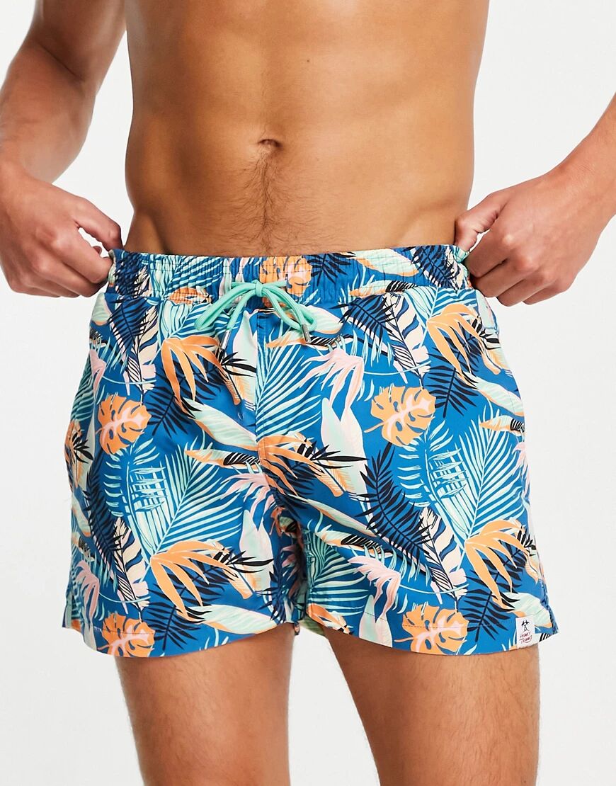 Hunky Trunks swim shorts in blue tropical print  Blue