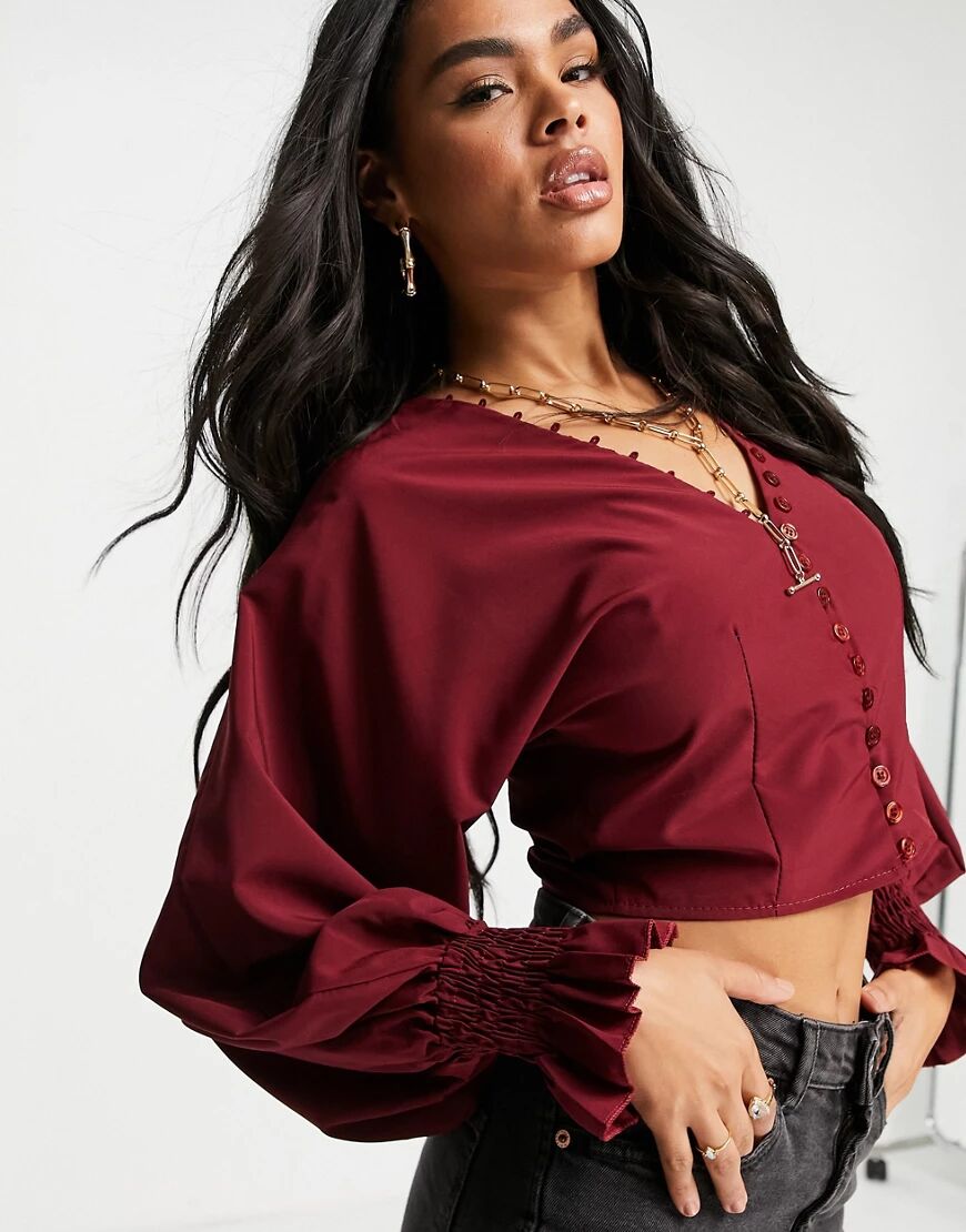 I Saw It First extreme puff sleeve button blouse in wine-Red  Red