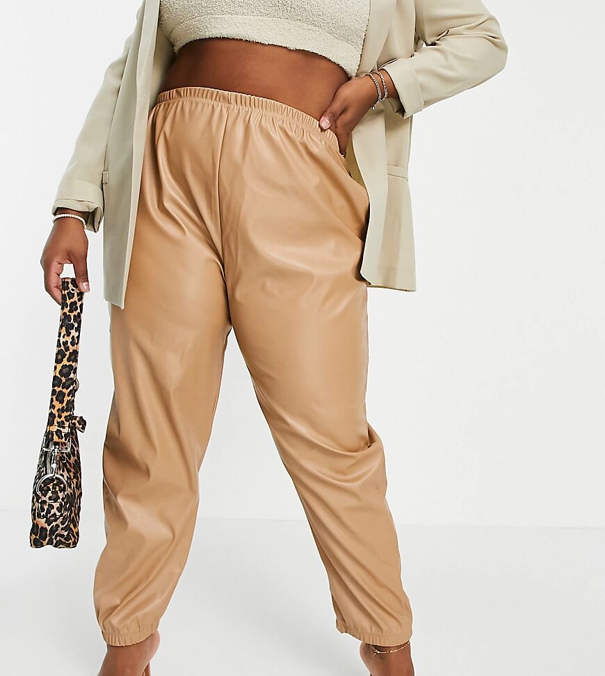 I Saw It First Plus faux leather trousers in camel-Brown  Brown