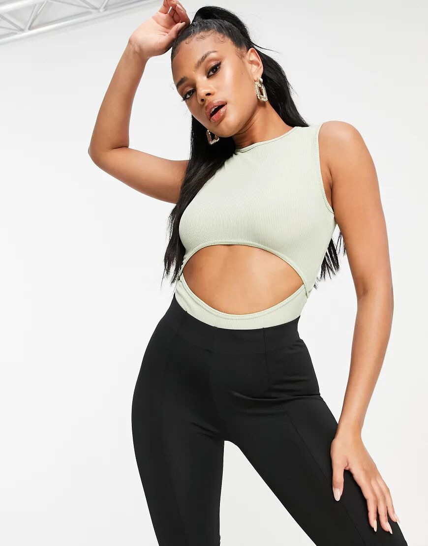 I Saw It First ribbed cut out waist body in sage-Green  Green