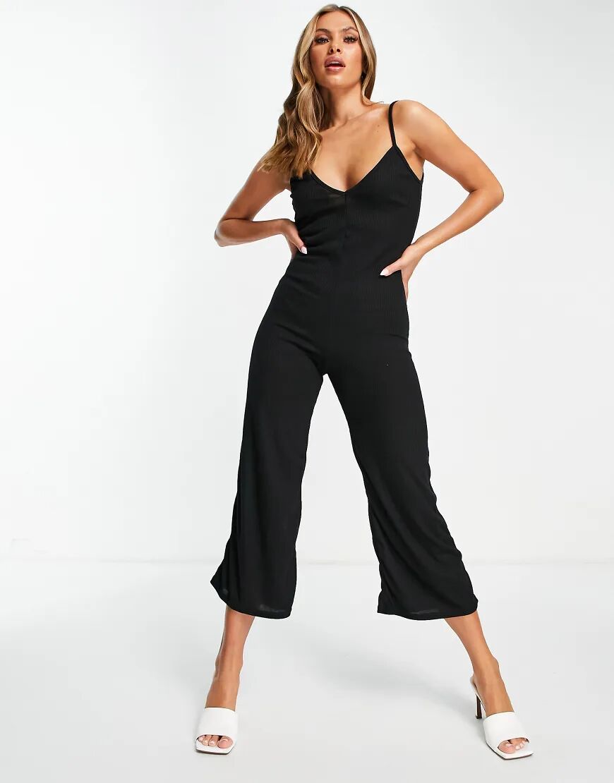 I Saw It First ribbed jumpsuit in black  Black