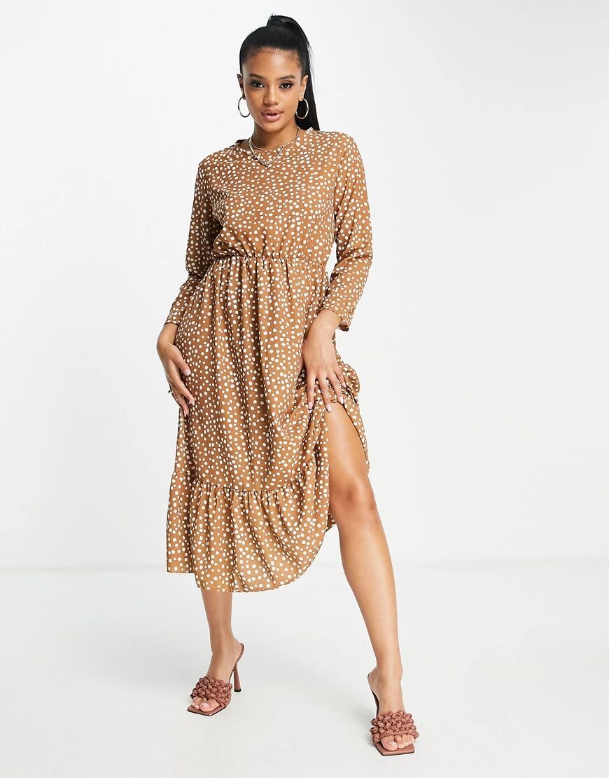 I Saw It First tie waist midi smock dress in tan-Brown  Brown