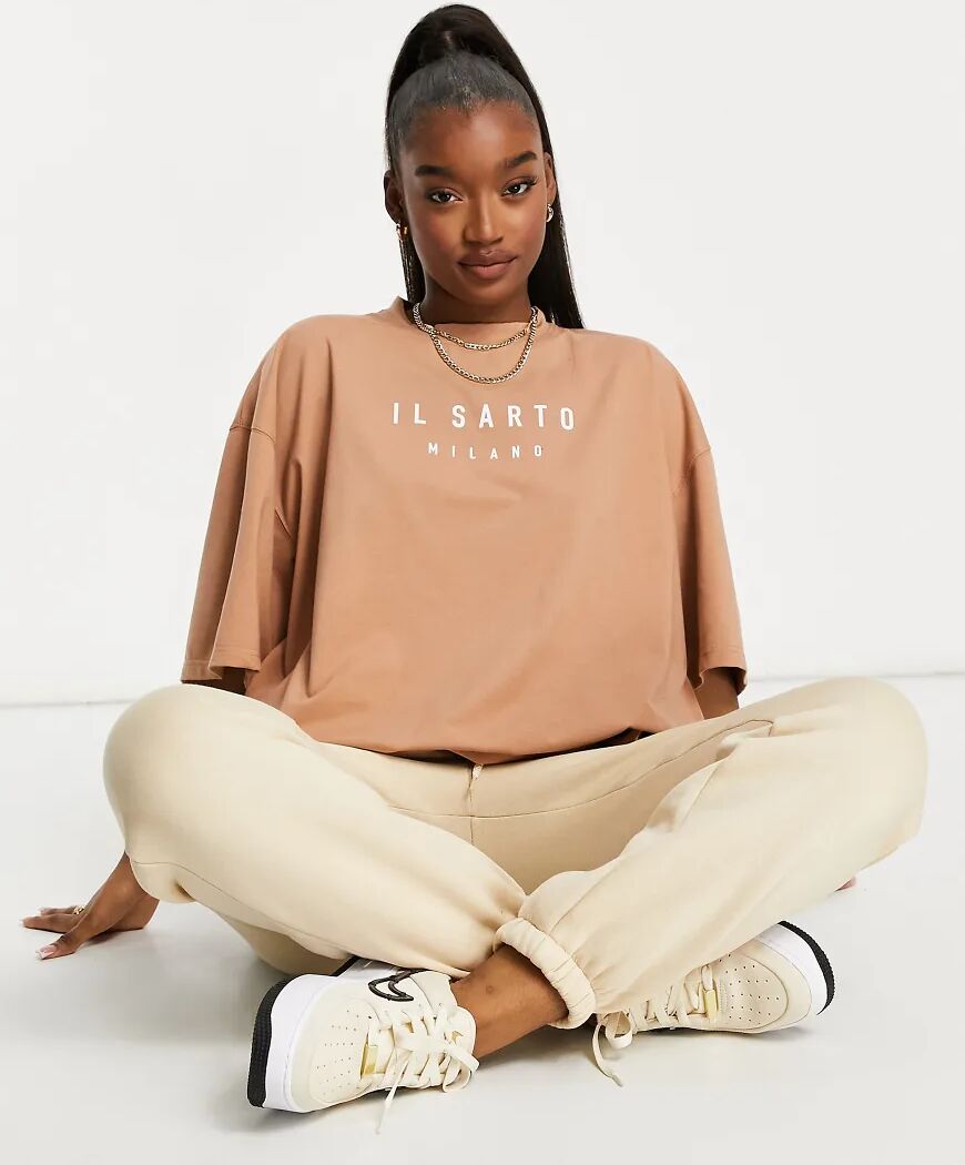 Il Sarto oversized t-shirt in tan-Brown  Brown