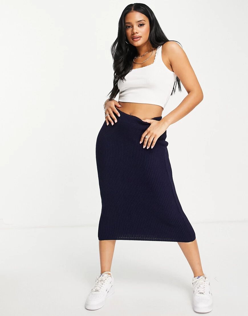 In The Style Lorna luxe ribbed midi skirt in navy  Navy