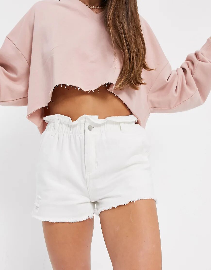 In The Style paperbag shorts in cream-White  White