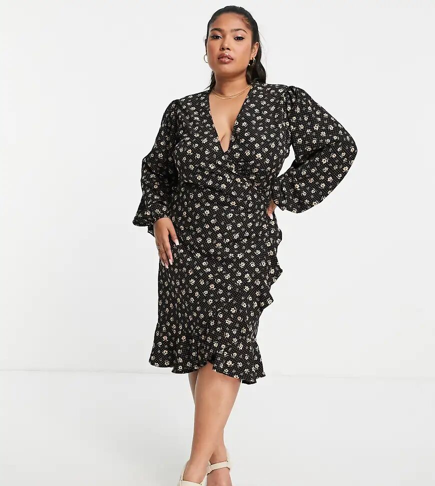 In The Style Plus x Carys Whittaker wrap front midi dress in floral print-Multi  Multi