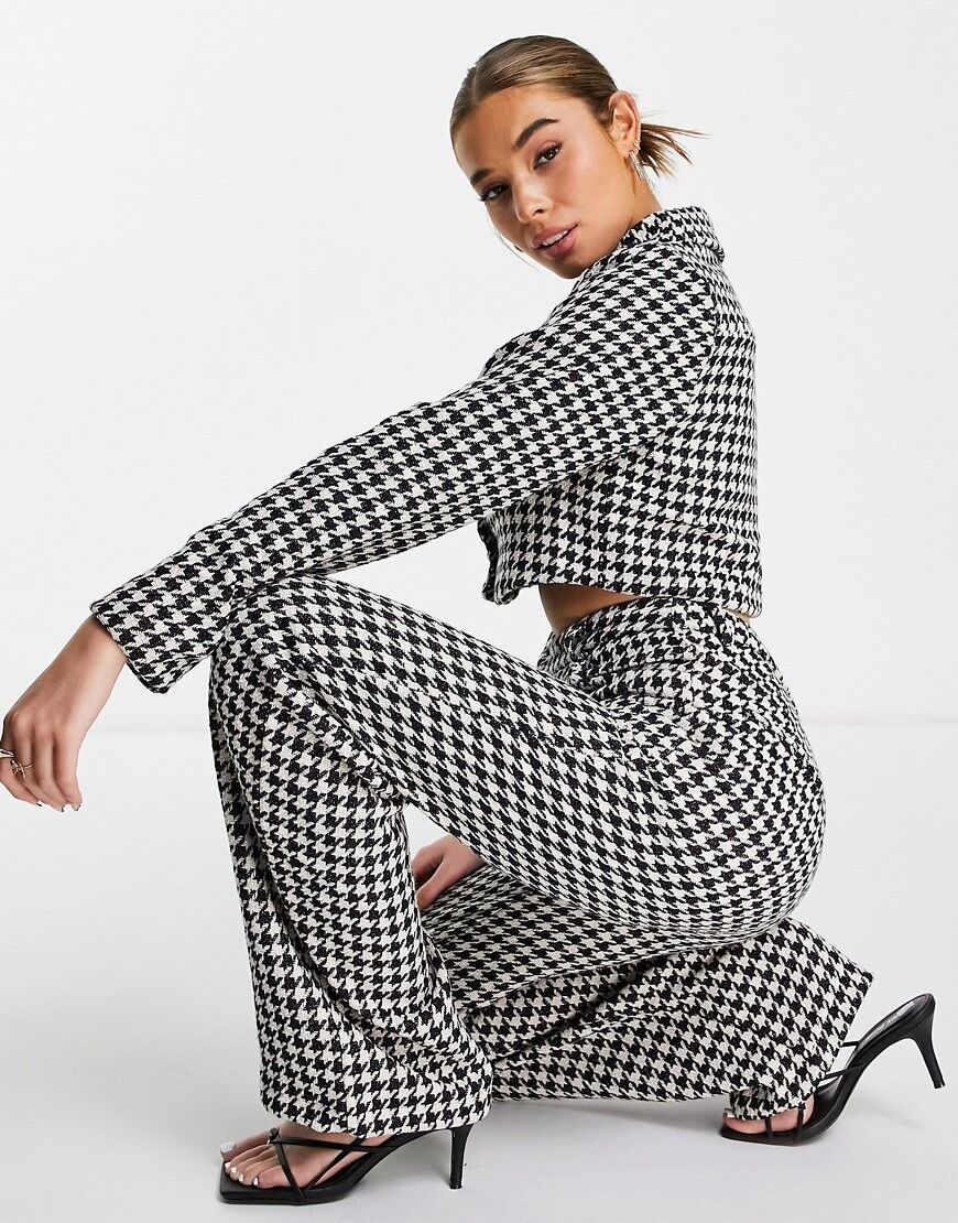 In The Style x Lorna Luxe houndstooth tailored wide leg trousers in multi-Black  Black