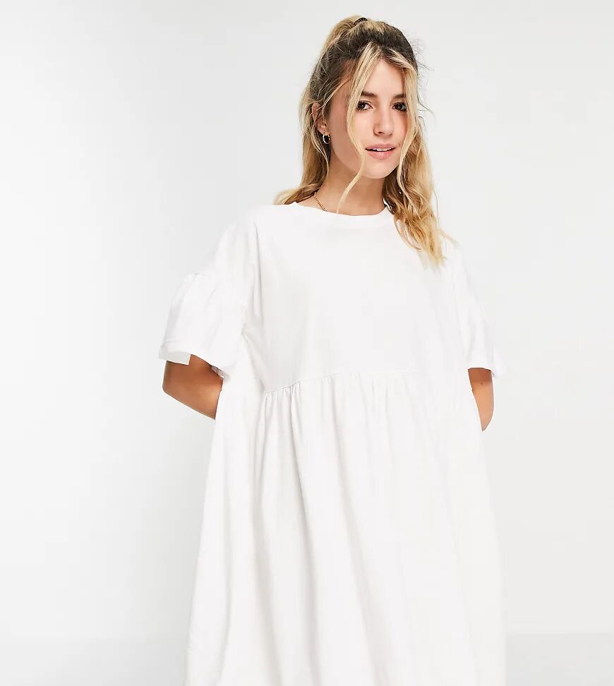 In The Style x Olivia Bowen exclusive smock dress with fluted sleeves in white  White