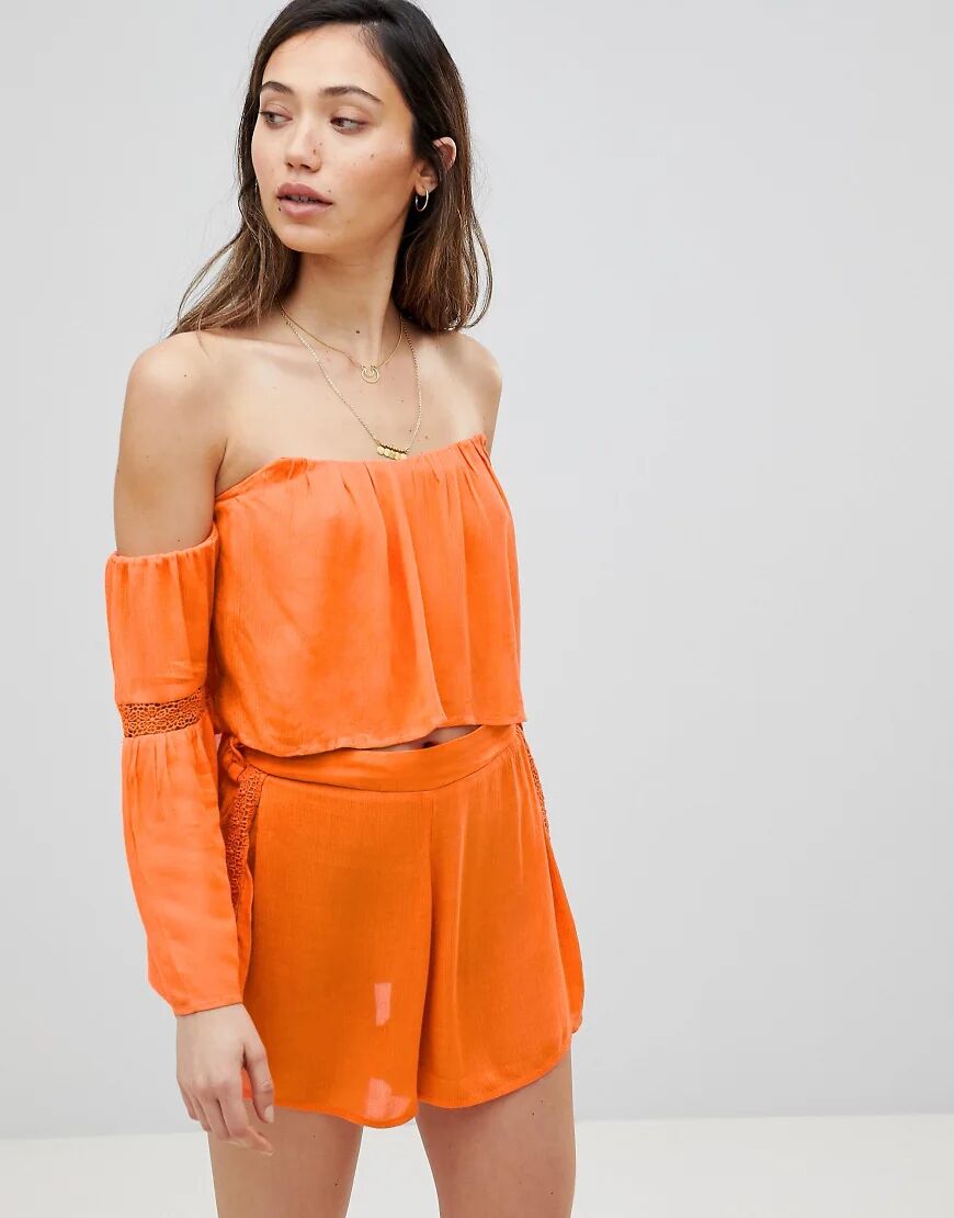 Influence Co-Ord Off Shoulder Beach Top-Orange  Orange