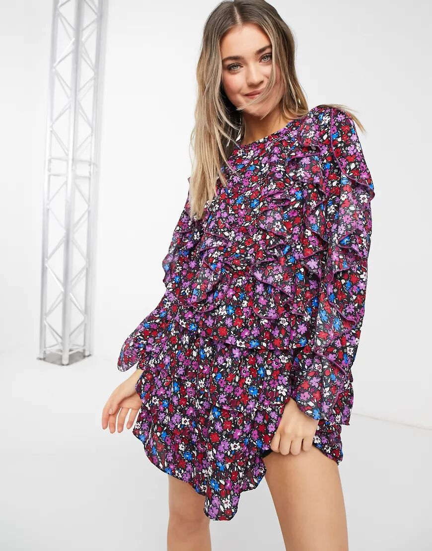 Influence frill detail mini dress in ditsy floral print-Multi  Multi