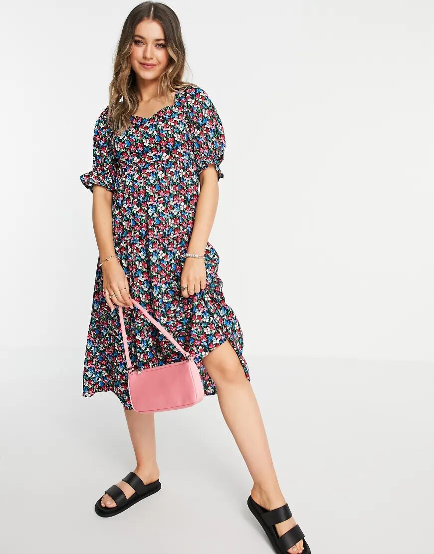 Influence frill hem midi dress in multi floral print  Multi