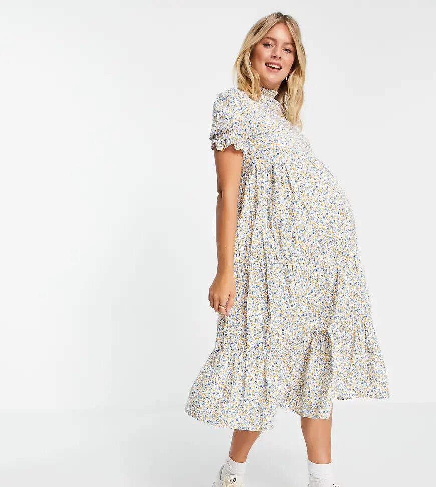 Influence Maternity cotton poplin floral midi tea dress-Multi  Multi