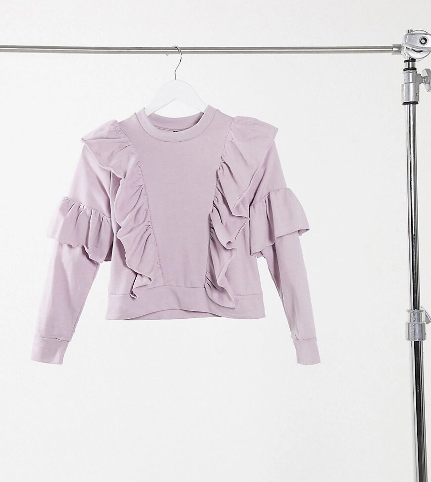 Influence Petite frill detail sweater in dusty lilac-Purple  Purple