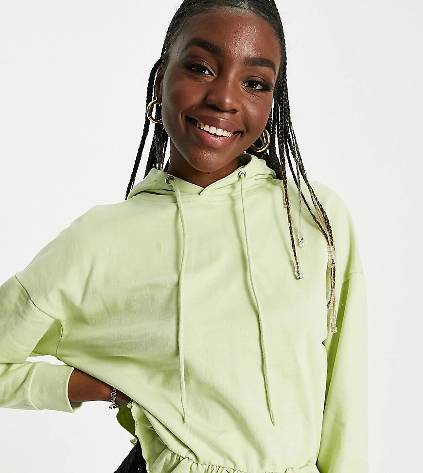 Influence Tall ruffle hem hoodie co-ord in green  Green