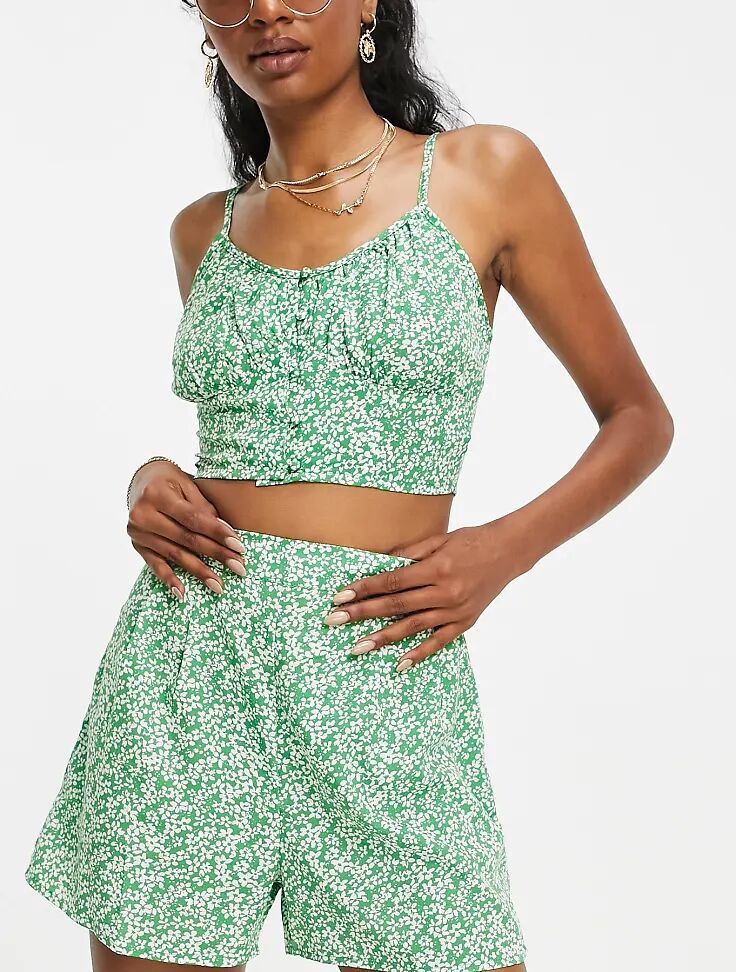 Influence Tall shorts co-ord in green floral print  Green