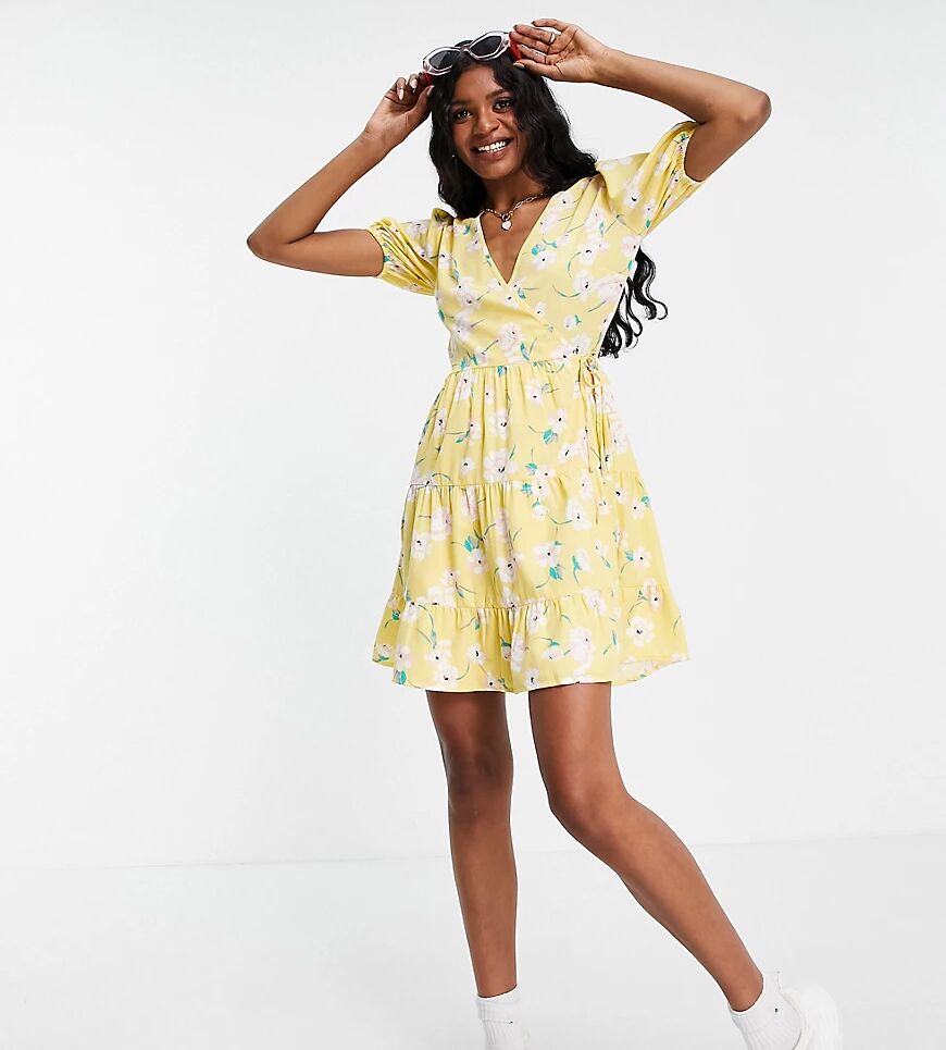 Influence Tall tiered mini dress in yellow floral print  Yellow