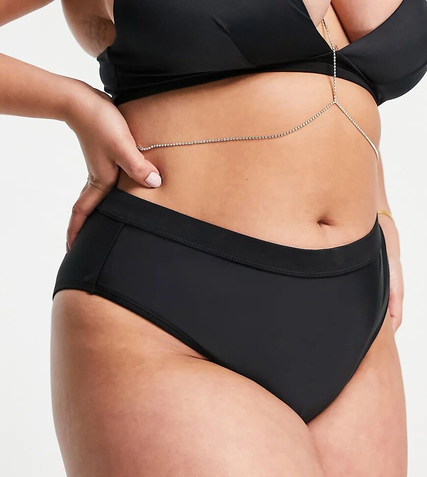 Ivory Rose Curve Exclusive high waist bikini bottom in black  Black