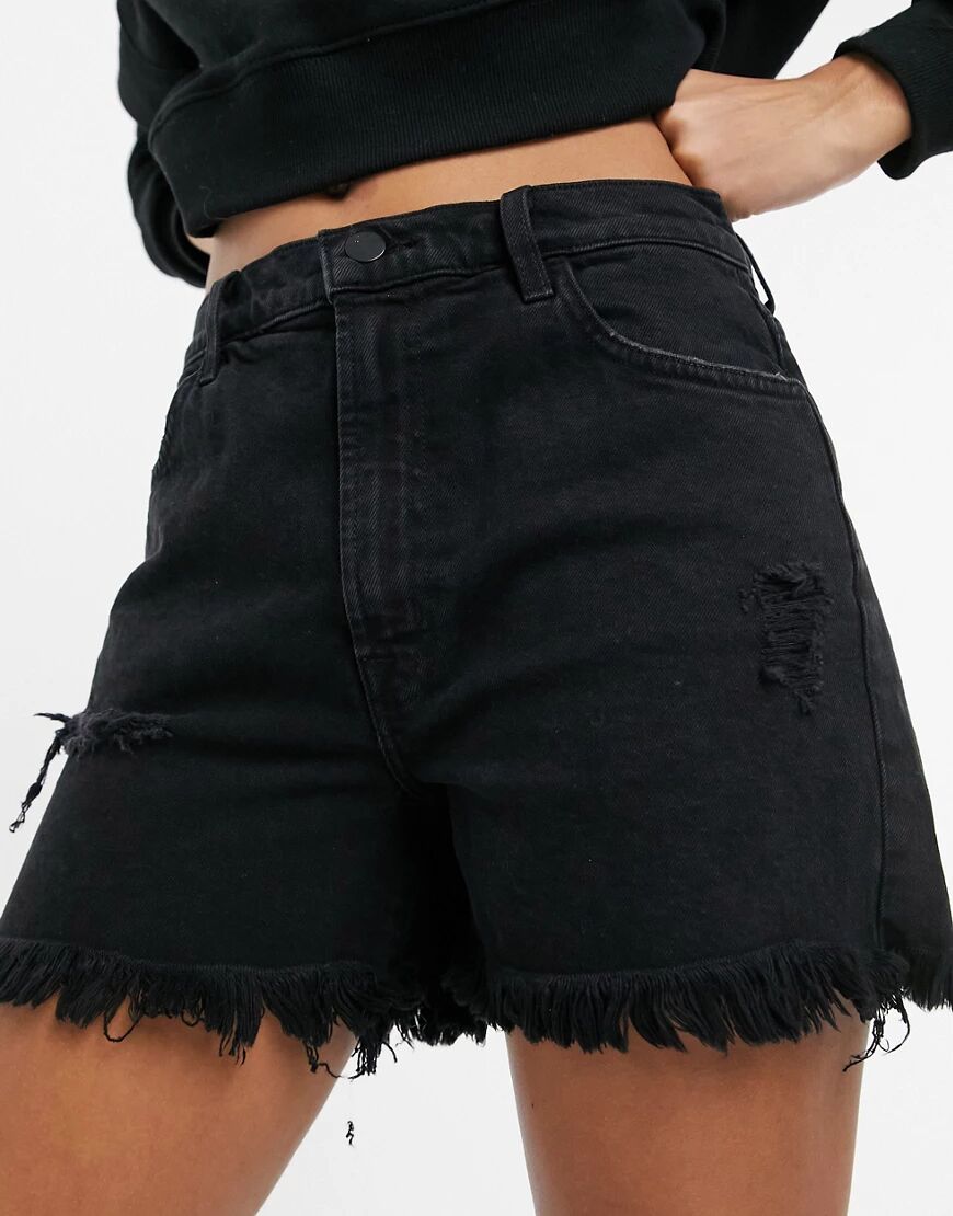 J Brand Jules high rise frayed hem distressed denim shorts in black  Black