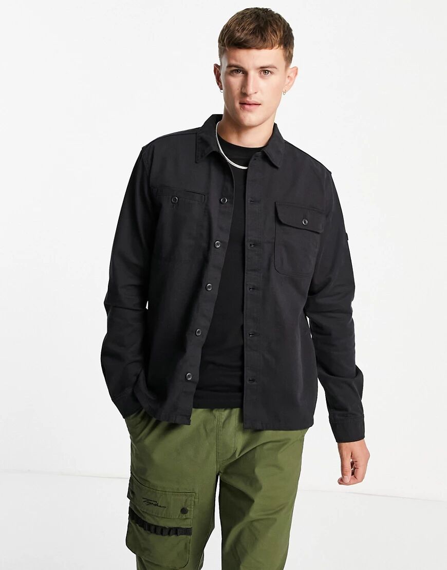 Jack & Jones Core overshirt with arm logo in black  Black