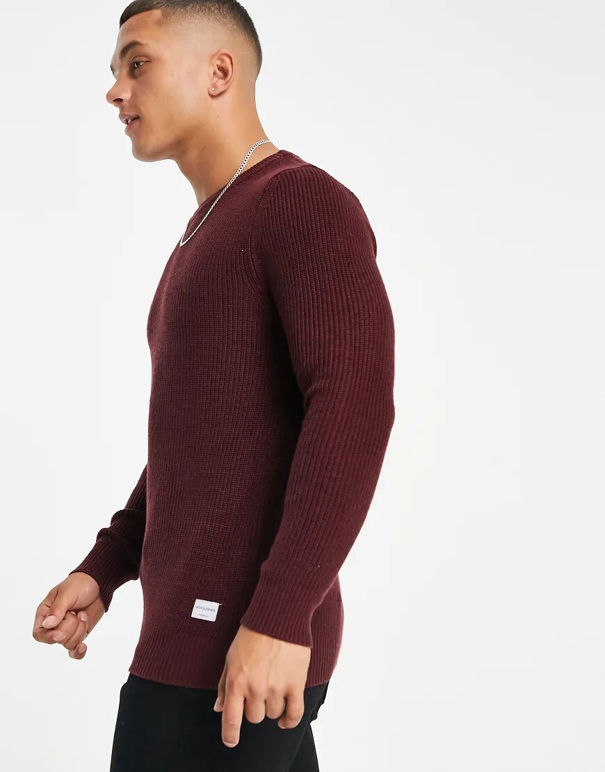 Jack & Jones crew neck jumper in burgundy-Red  Red