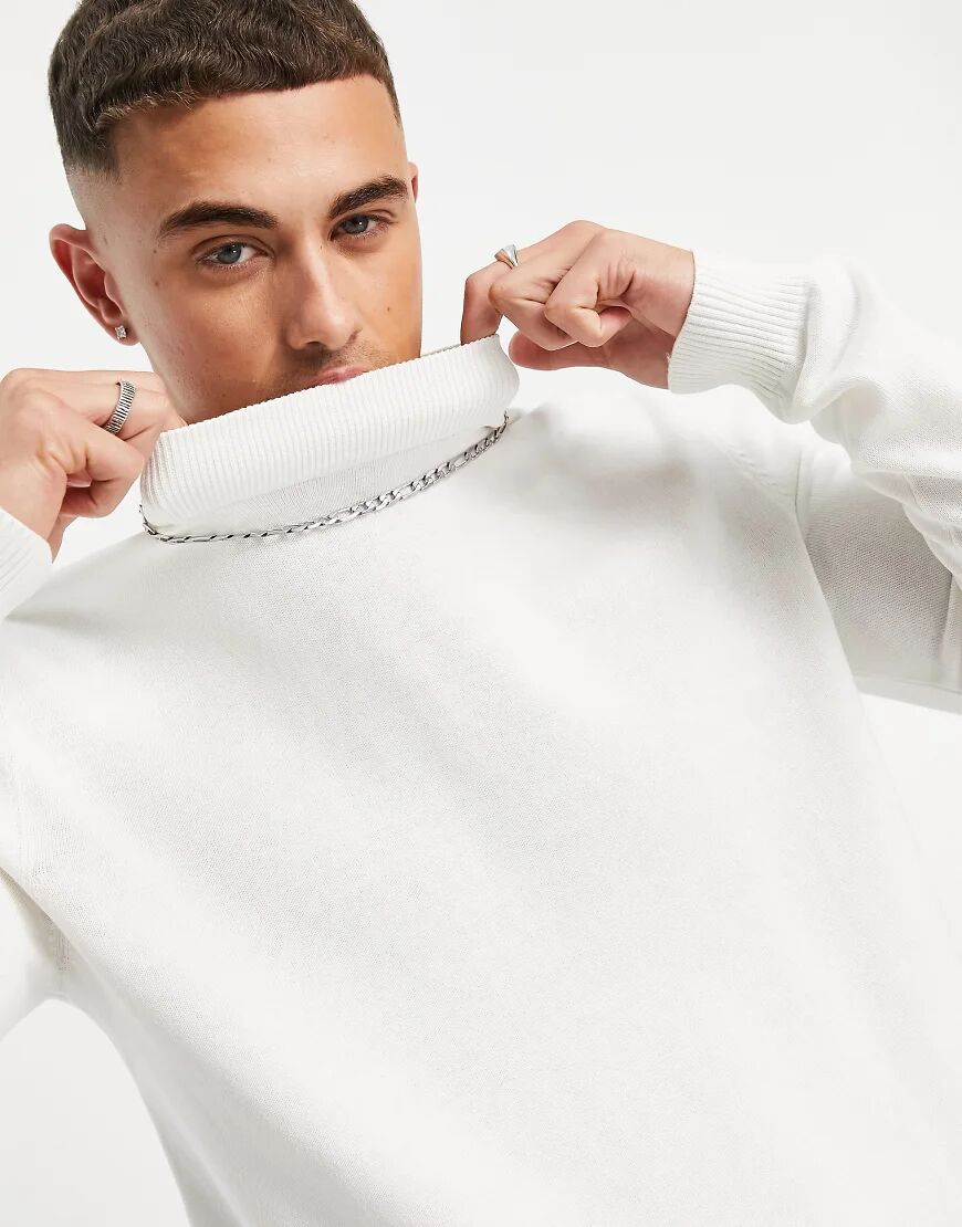 Jack & Jones Essentials mock neck jumper in white  White