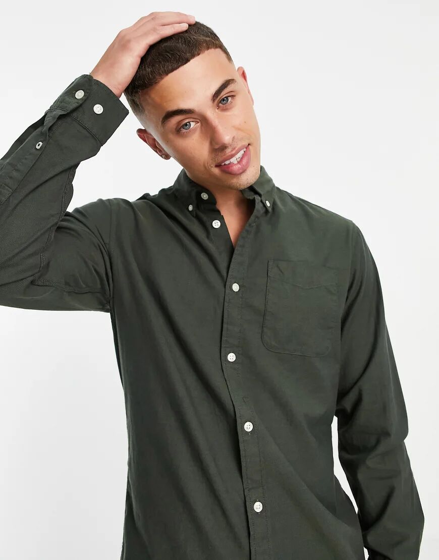 Jack & Jones Essentials oxford shirt in khaki-Green  Green