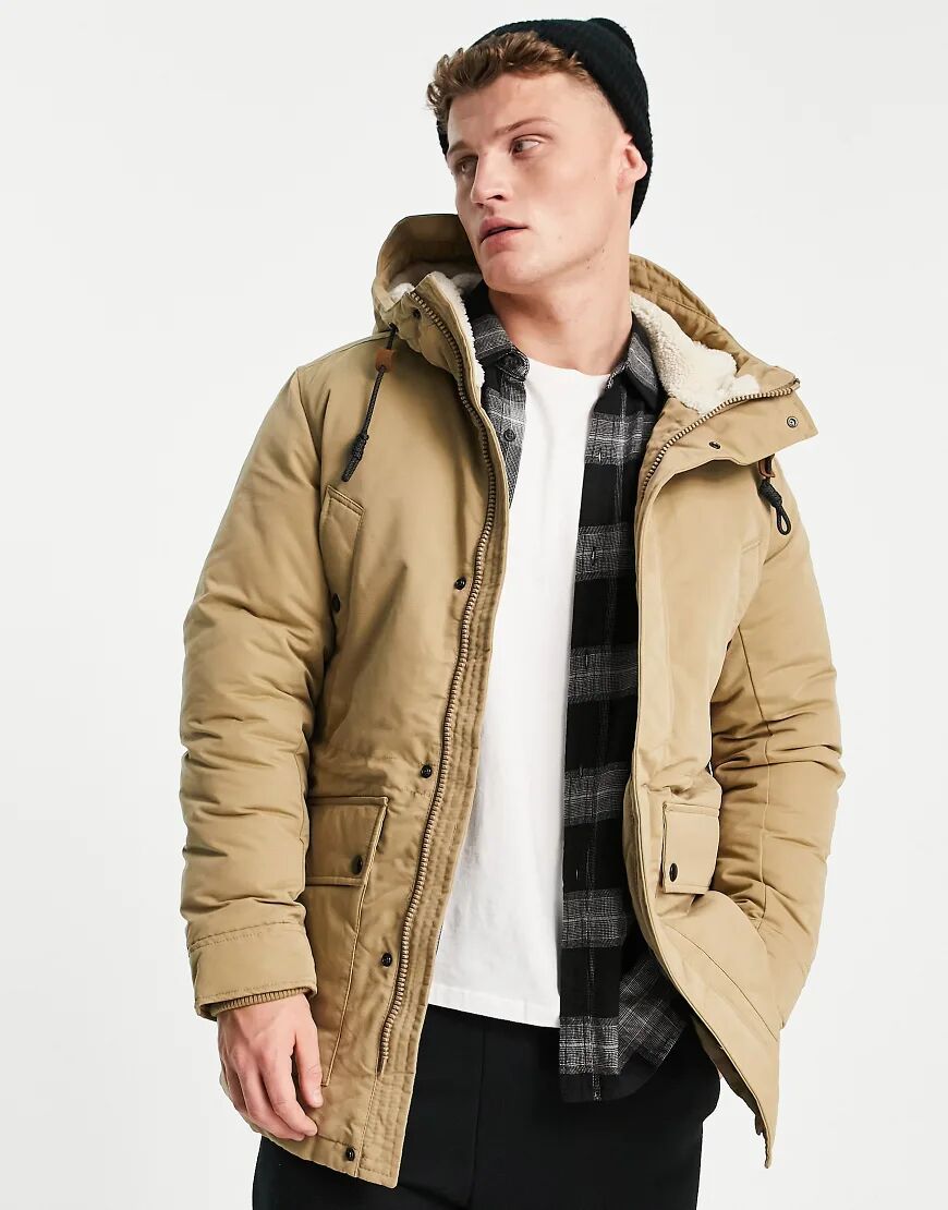 Jack & Jones Essentials parka with fleece lined hood in beige-Neutral  Neutral