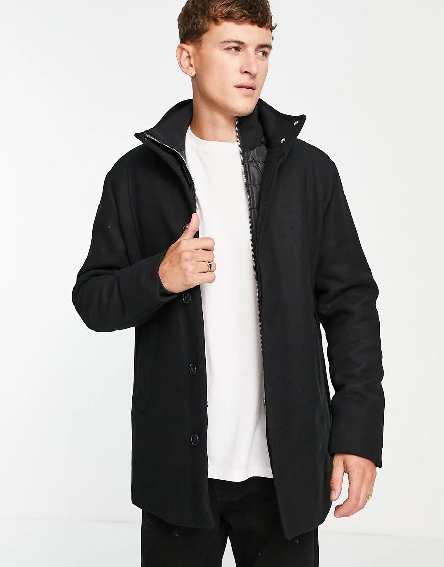 Jack & Jones Essentials wool coat with quilted inner in black  Black