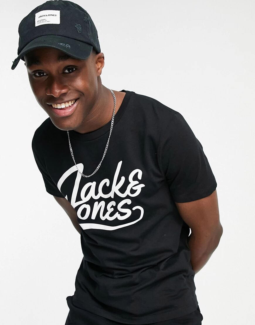 Jack & Jones large script logo t-shirt in black  Black