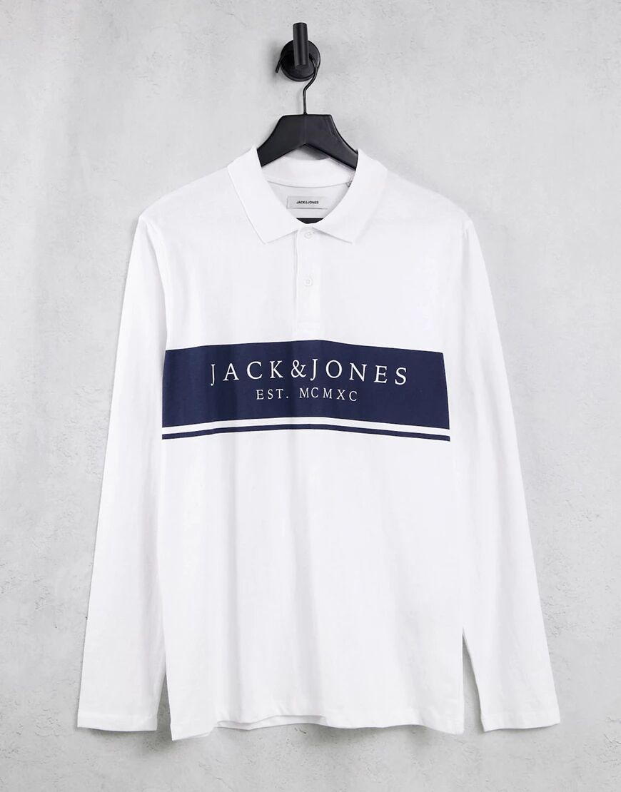 Jack & Jones long sleeve logo rugby shirt in white  White
