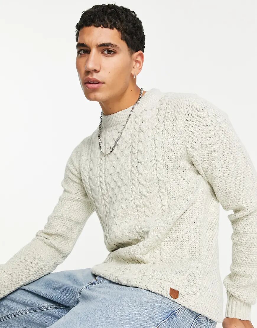 Jack & Jones Originals cable knit jumper in white  White