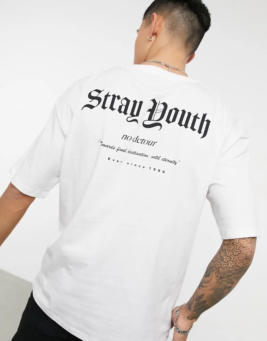 Jack & Jones Originals oversize t-shirt with stray youth back print in white  White