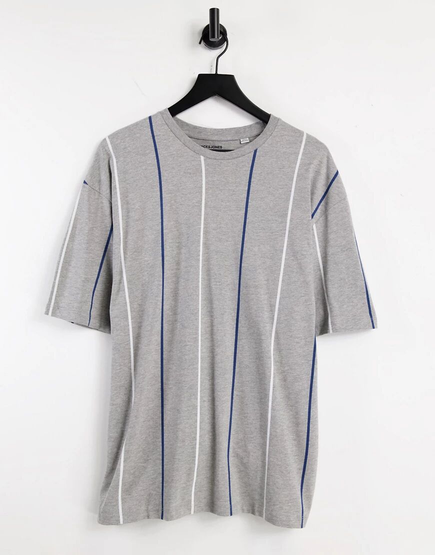 Jack & Jones Originals oversize vertical stripe t-shirt in grey  Grey