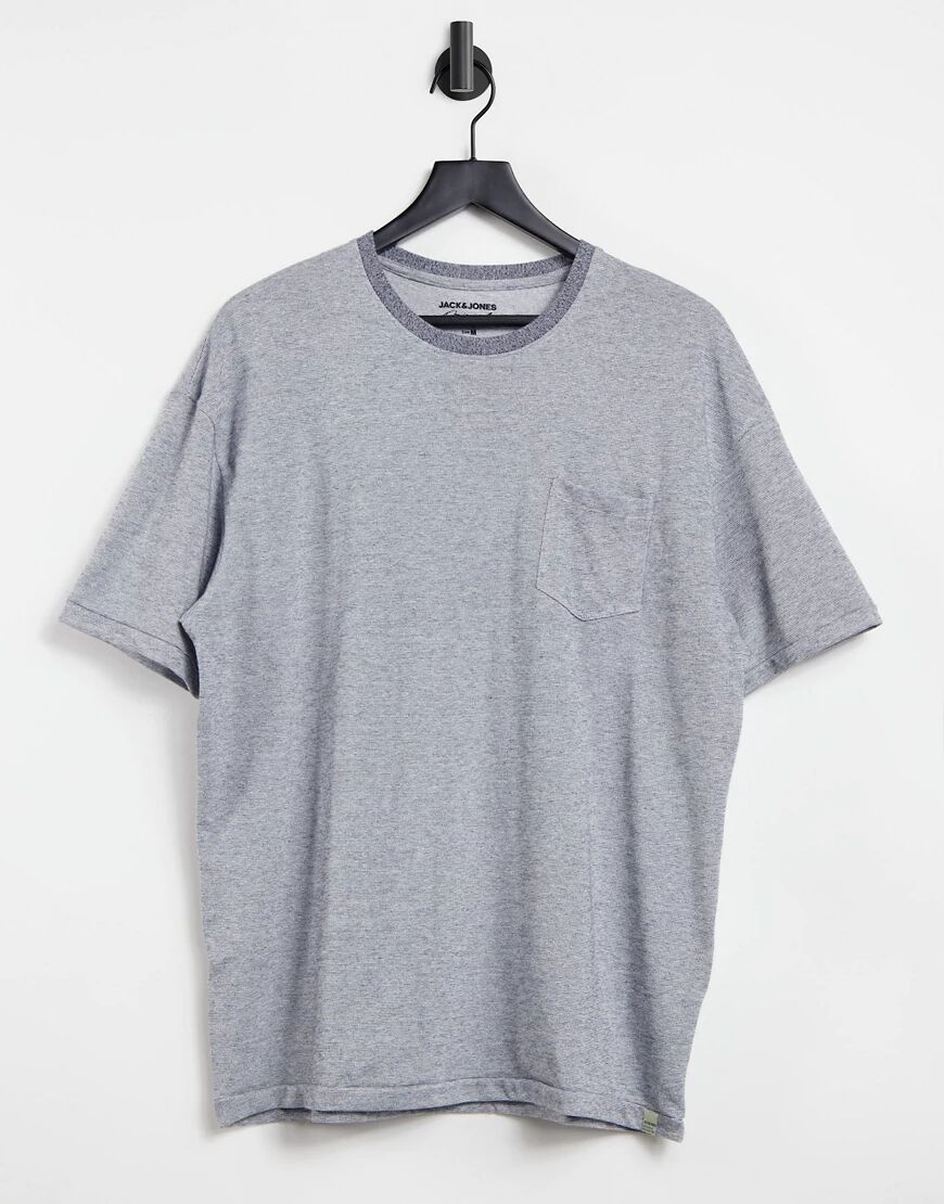 Jack & Jones Originals oversized knitted t-shirt in blue melange-Navy  Navy